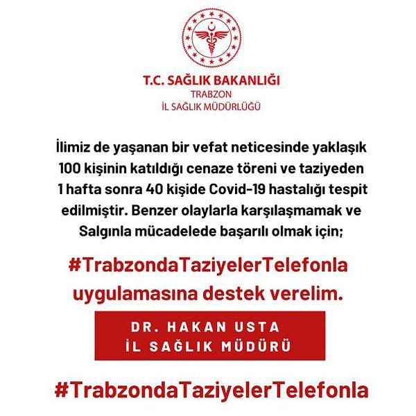Trabzon’da cenazeye katılan 100 kişiden 40’ının Covid- 19 testi pozitif çıktı